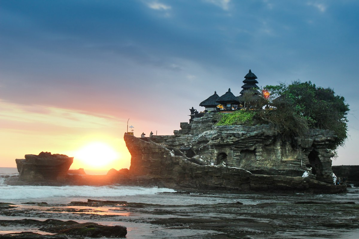 A sunlit coastal landscape in Bali